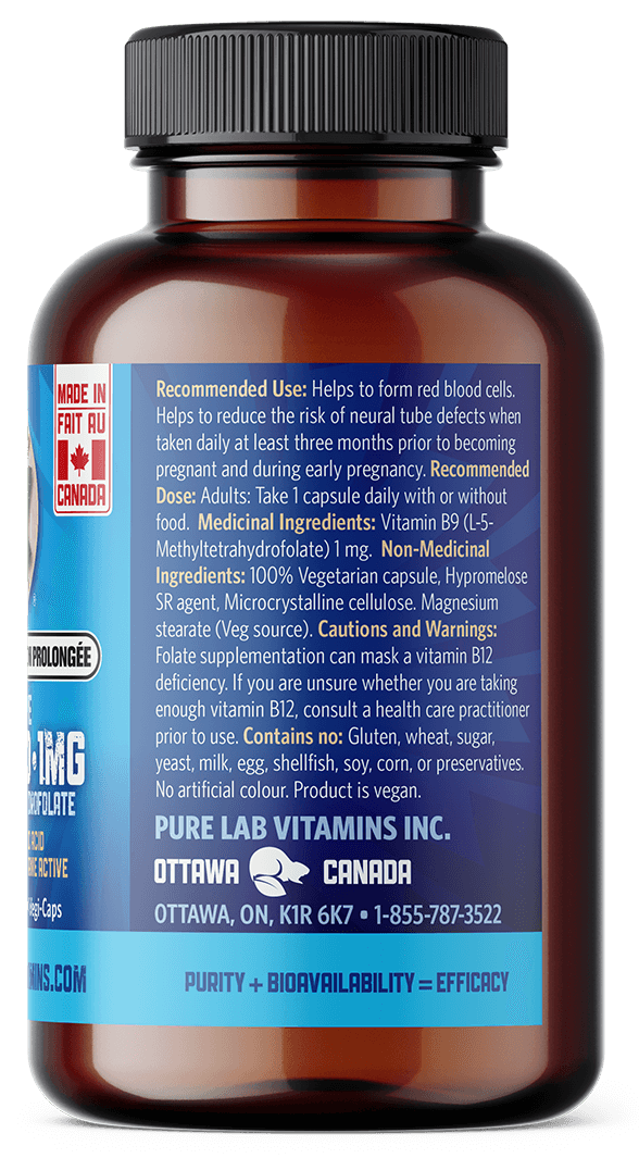 PURE LAB VITAMINS Bioactive Folic Acid Slow Release (60 veg caps)