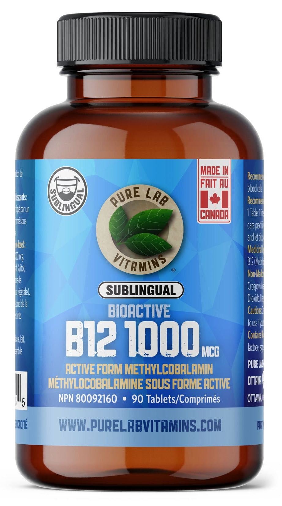 PURE LAB VITAMINS Bioactive B12 Sublingual (1000 mcg - 90 tabs)