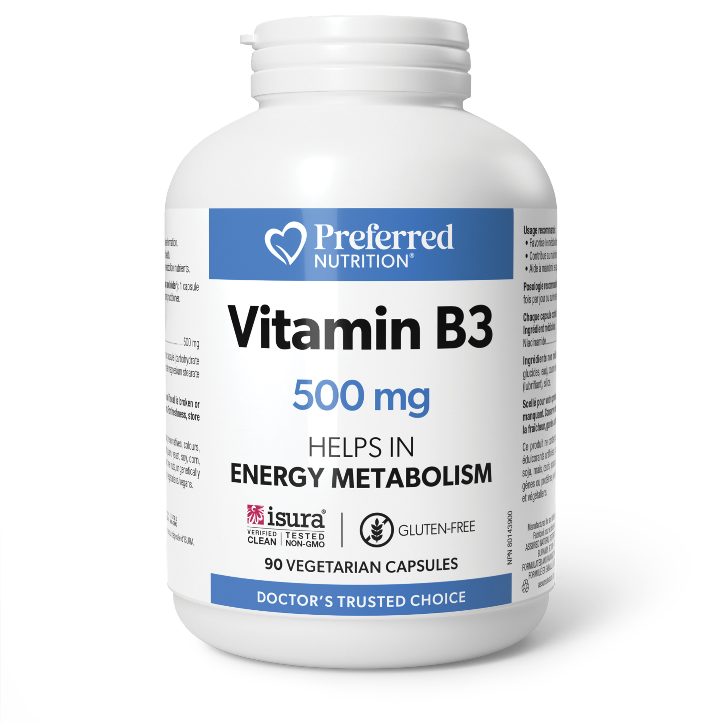 PREFERRED NUTRITION Vitamin B3 500 mg 90 Vegetarian Capsules