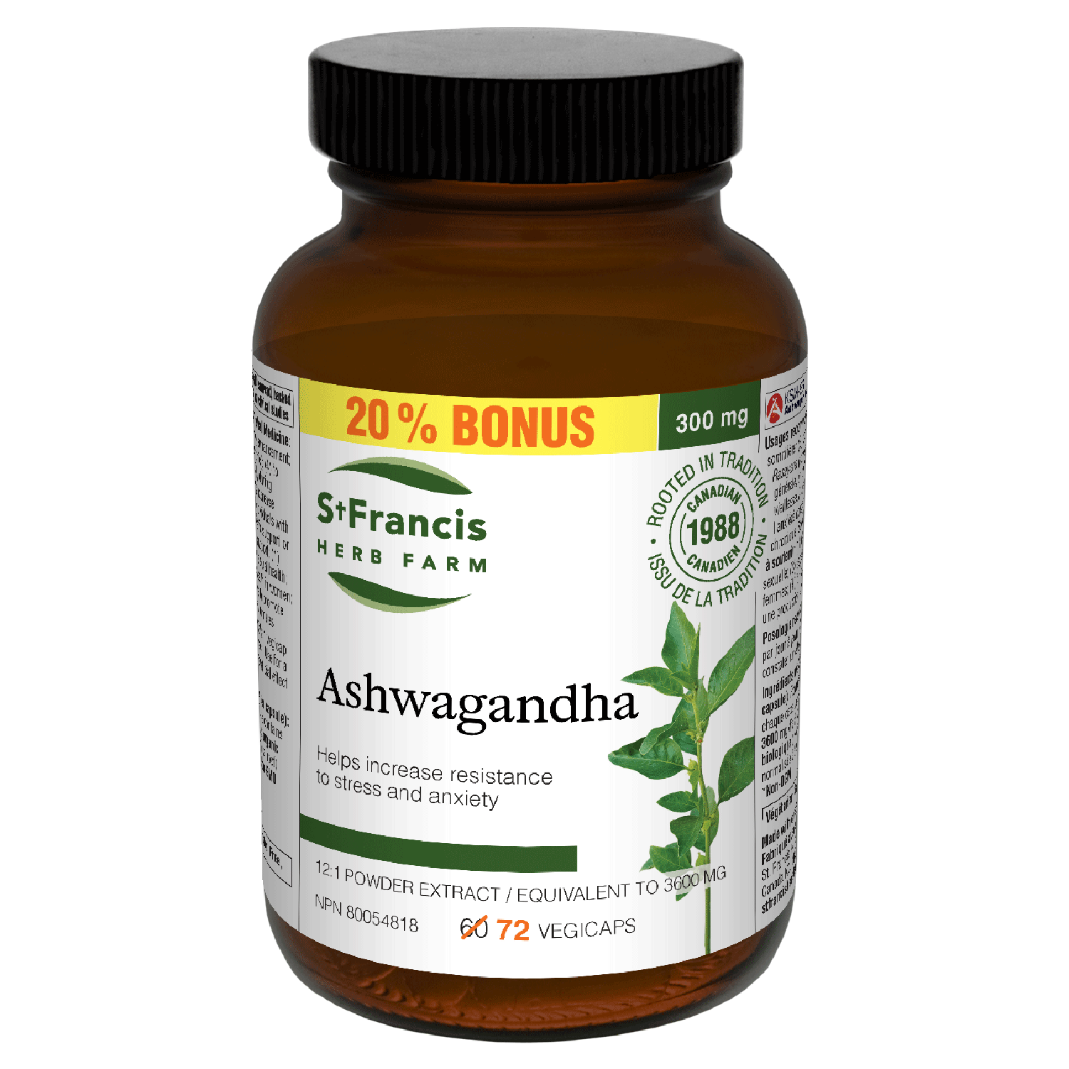 ST FRANCIS HERB FARM Ashwagandha Capsules BONUS (72 caps)