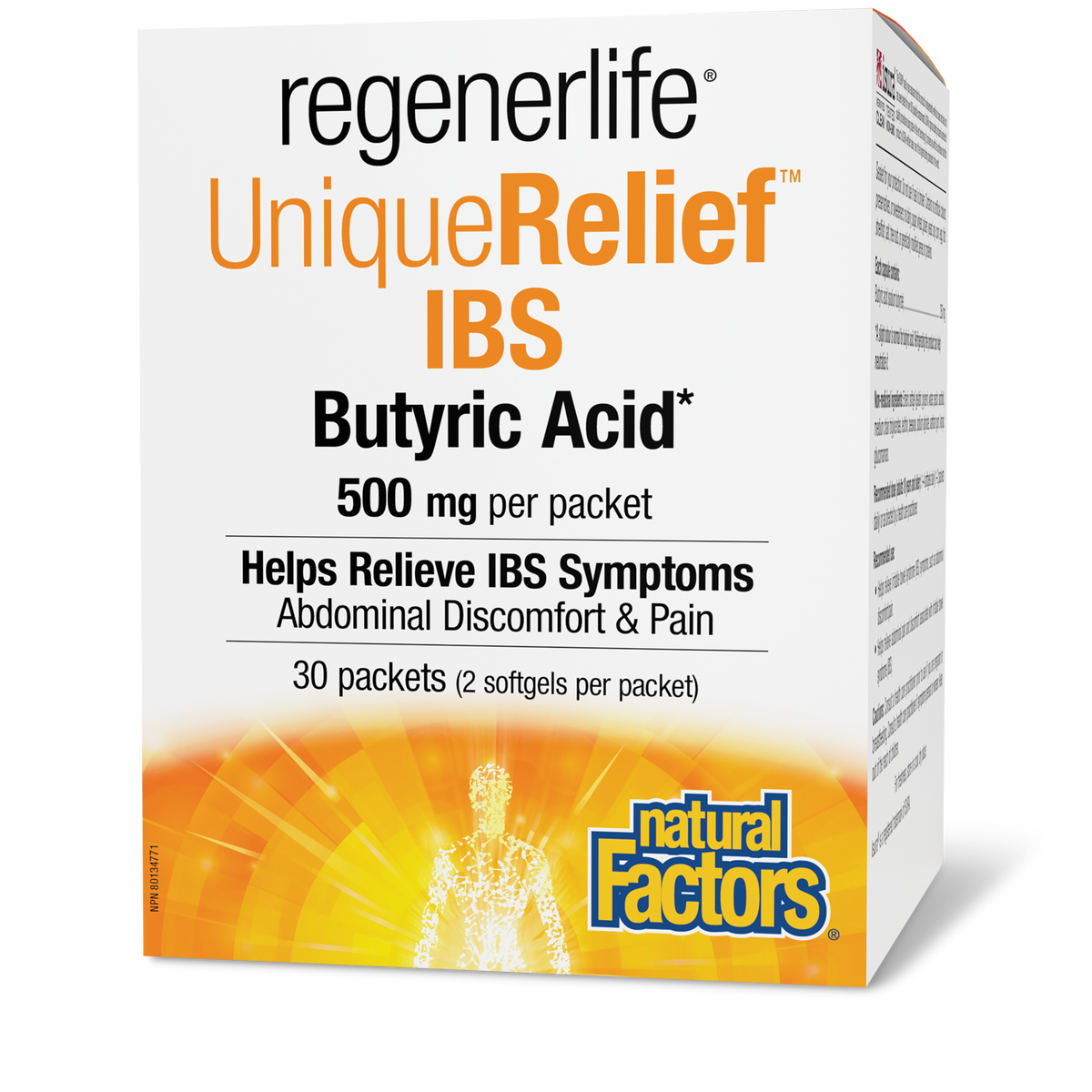 NATURAL FACTORS Regenerlife UniqueRelief IBS Butyric Acid (500 MG - 30 Softgels)