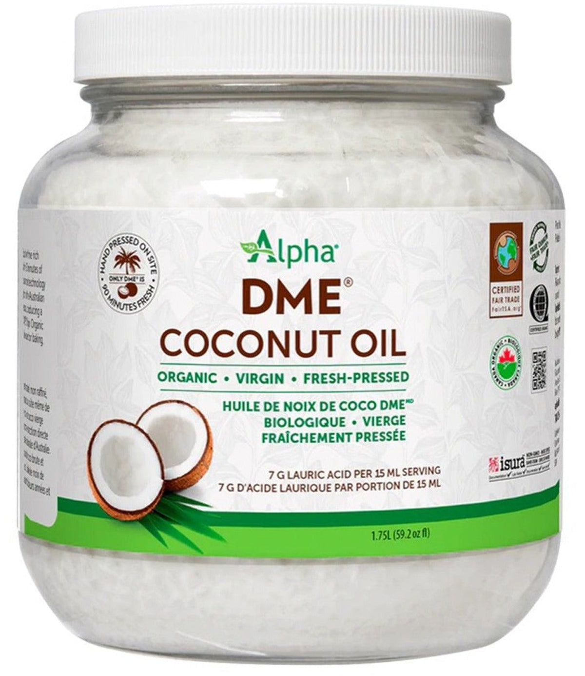 Alpha Health DME Raw Organic Virgin Coconut Oil, 1.75 L