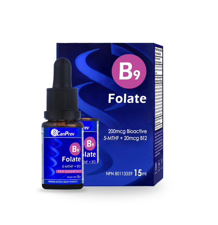 CanPrev B9 Folate 200 mcg Drops with B12, Blueberry, 15 mL