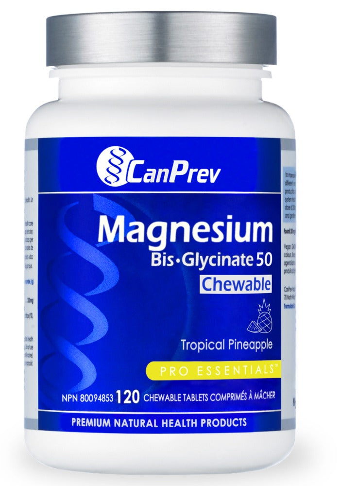 CanPrev Magnesium Bis-Glycinate 50 mg Chewable, Tropical Pineapple, 120 Tablets