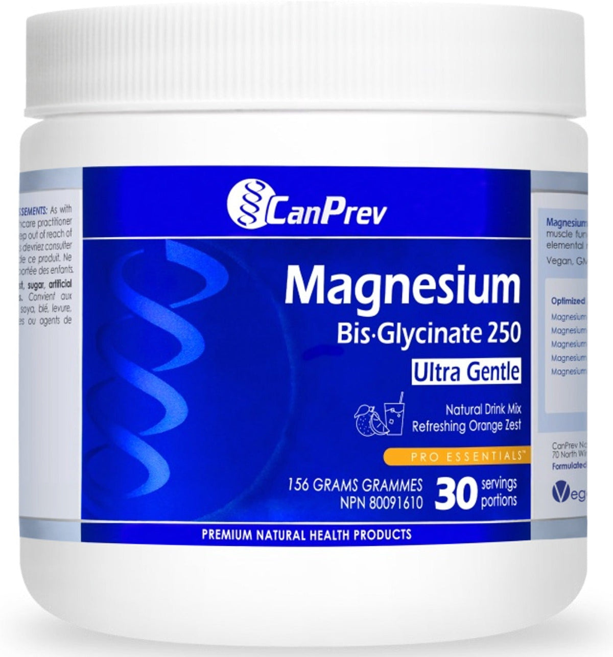 CanPrev Magnesium Bis-Glycinate 250 Ultra Gentle Drink Mix, Refreshing Orange Zest, 156 g