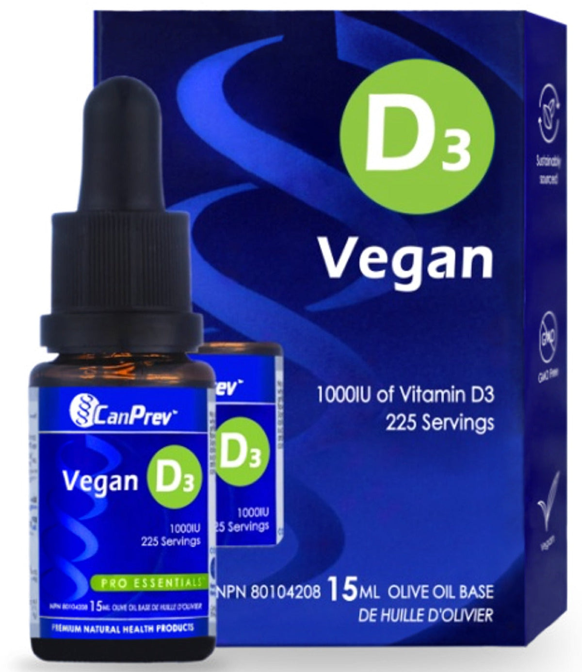 CanPrev Vegan D3 Drops 1000 IU in Olive Oil, 15 mL