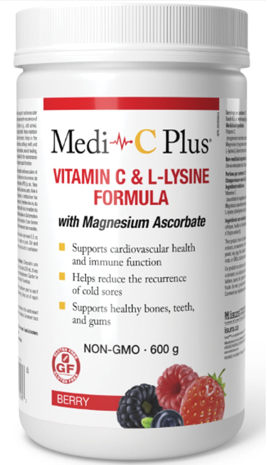 Medi-C Plus Vitamin C & L-Lysine with Magnesium Ascorbate, Berry, 600 g