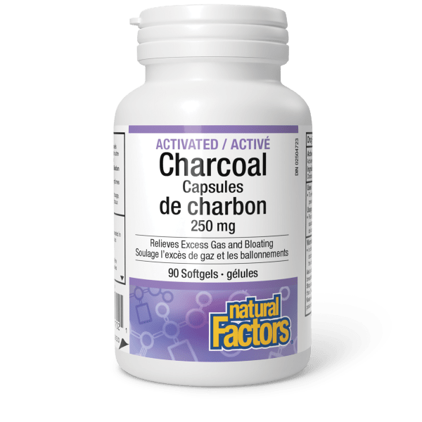Natural Factors Activated Charcoal Capsules 250 mg, 90 Softgels