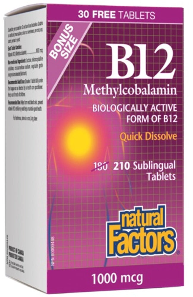 Natural Factors B12 Methycobalamin Bonus 1000 mcg, 210 Capsules