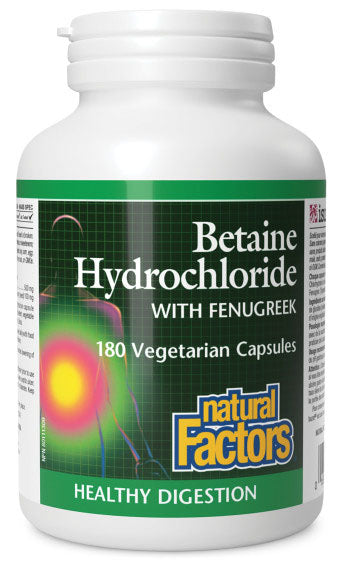 Natural Factors Betaine Hydrochloride with Fenugreek 180 Vegetarian Capsules
