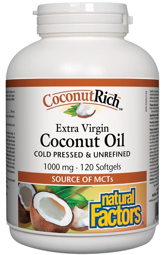 Natural Factors CoconutRich Extra Virgin Coconut Oil 1000mg, 120 Softgels
