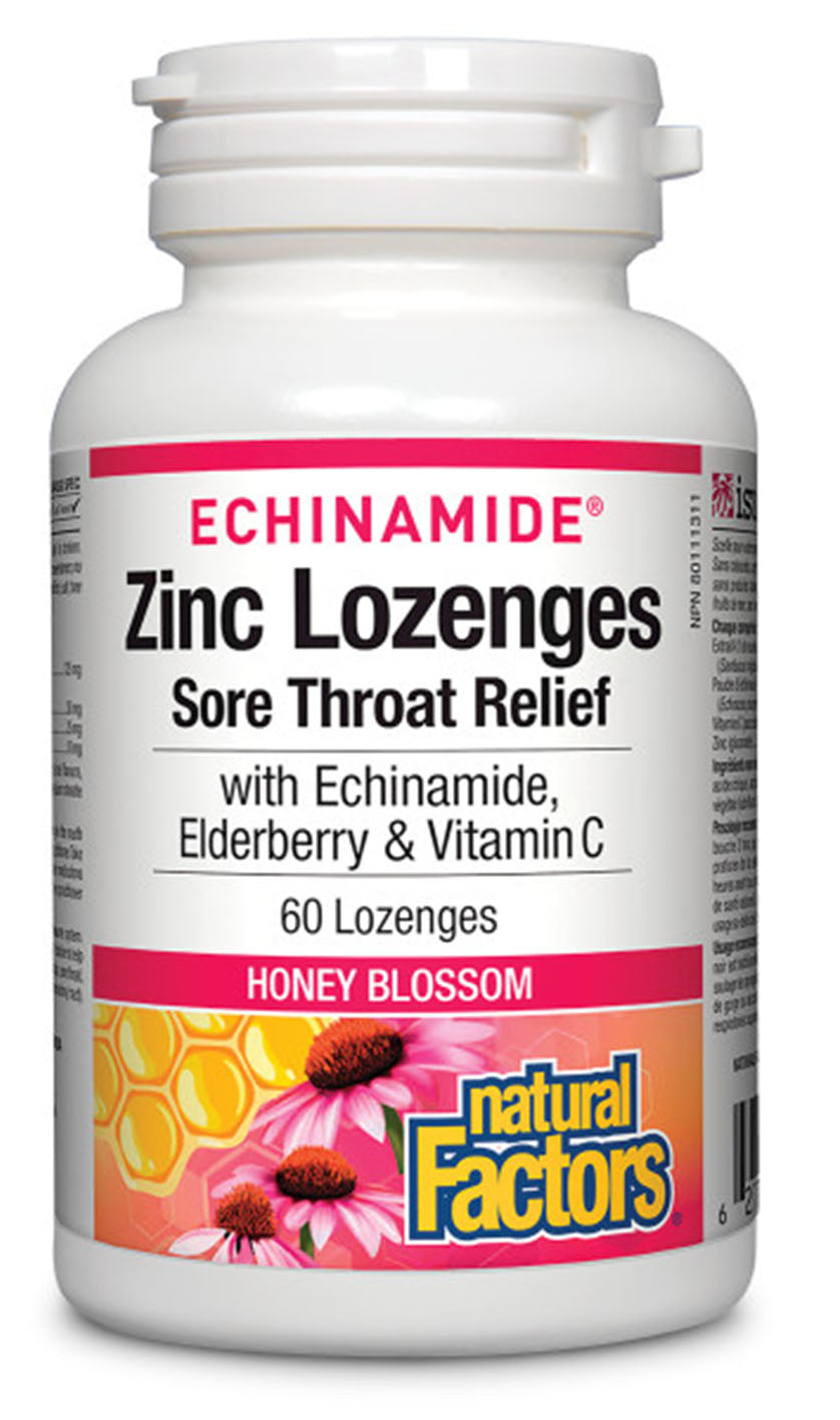 Natural Factors, Echinamide Zinc Lozenges Honey Blossom, 60 lozenges