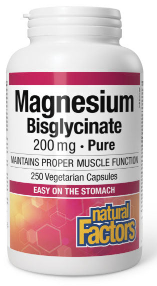Natural Factors Magnesium Bisglycinate Pure 200 mg, 250 Vegetarian Capsules