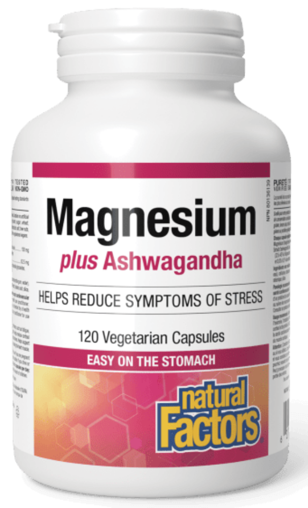 Natural Factors Magnesium plus Ashwagandha 120 Vegetarian Capsules