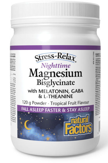 Natural Factors STRESS RELAX Nighttime Magnesium Bisglycinate Tropical Fruit, 120 gr