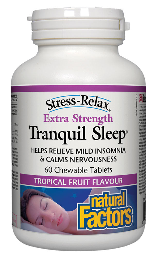 Natural Factors STRESS RELAX Tranquil Sleep Extra Strength Tropical Fruit, 60 Chewables