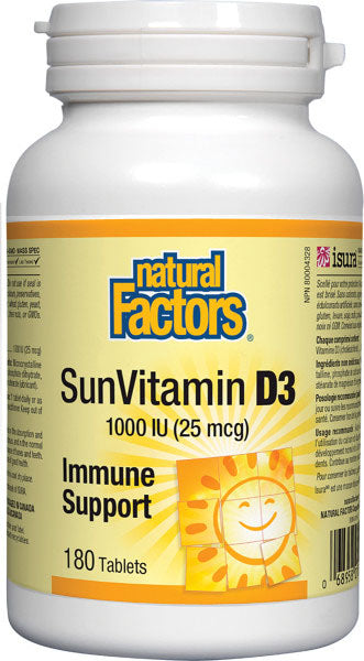 Natural Factors SunVitamin D3 1000 IU, 180 Tablets