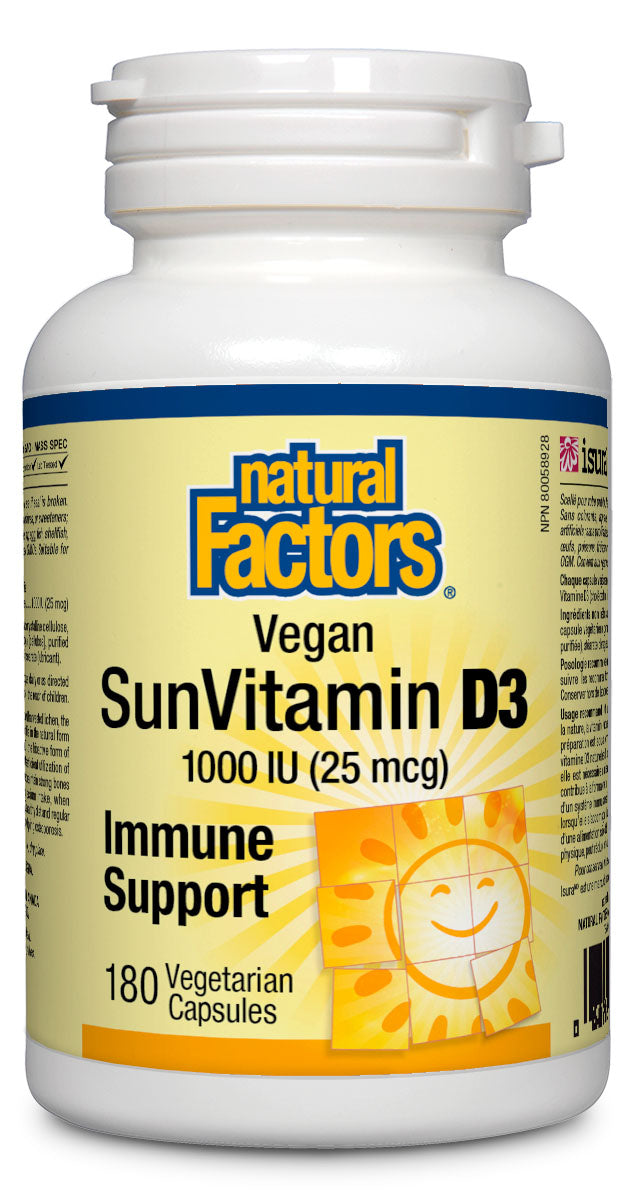 Natural Factors Vegan SunVitamin D3 1000 IU, 180 Vegetarian Capsules