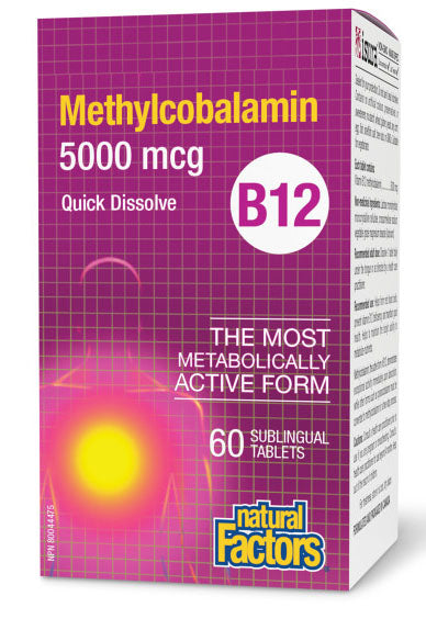 Natural Factors Vitamin B12 5000 mcg, 60 sub Tablets