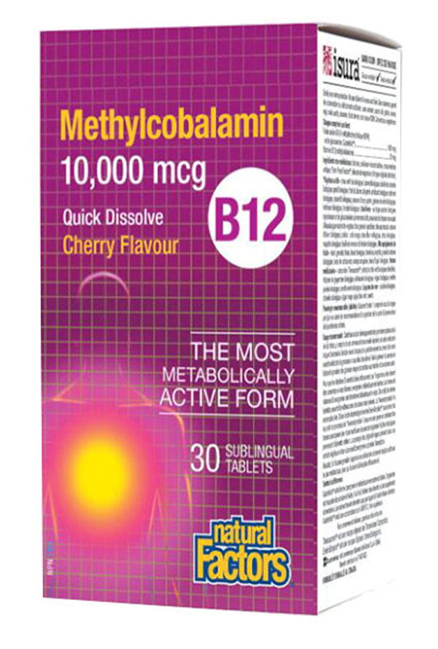 Natural Factors Vitamin B12 Methylcobalamin 10,000 mcg, Cherry 30 chews