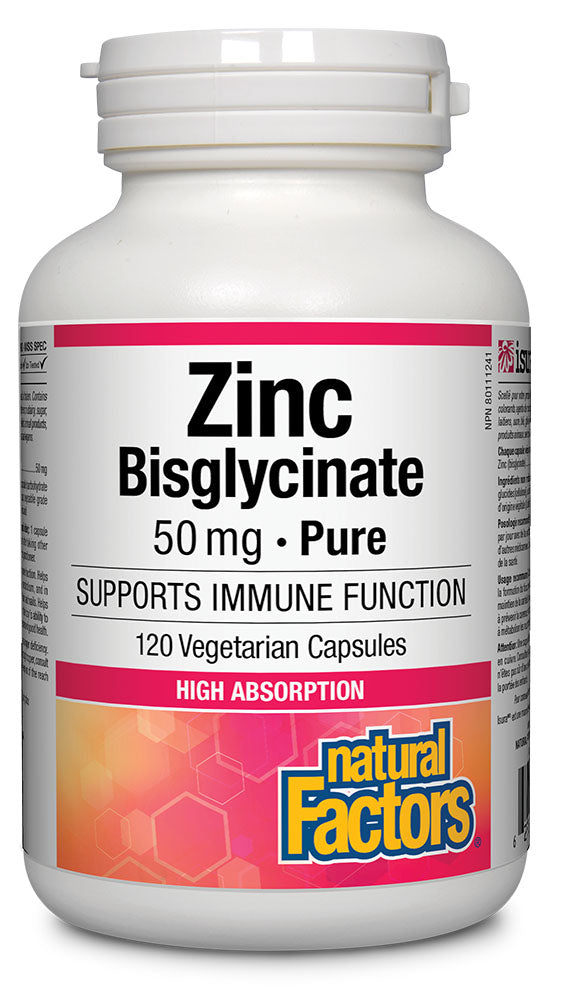 Natural Factors Zinc Bisglycinate 50 mg, 120 Vegetarian Capsules