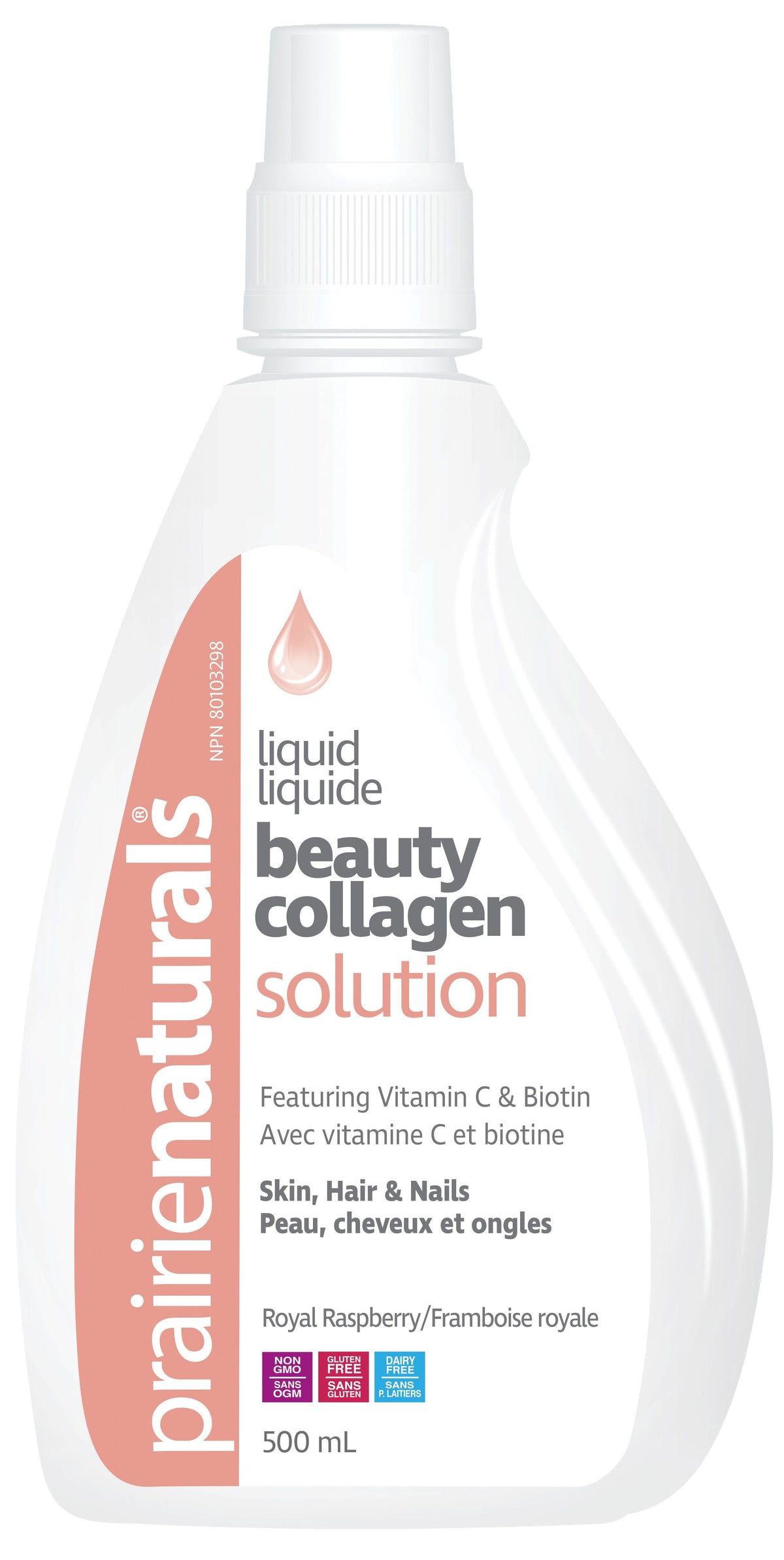 Prairie Naturals Beauty Collagen Solution Liquid, Raspberry, 500 mL