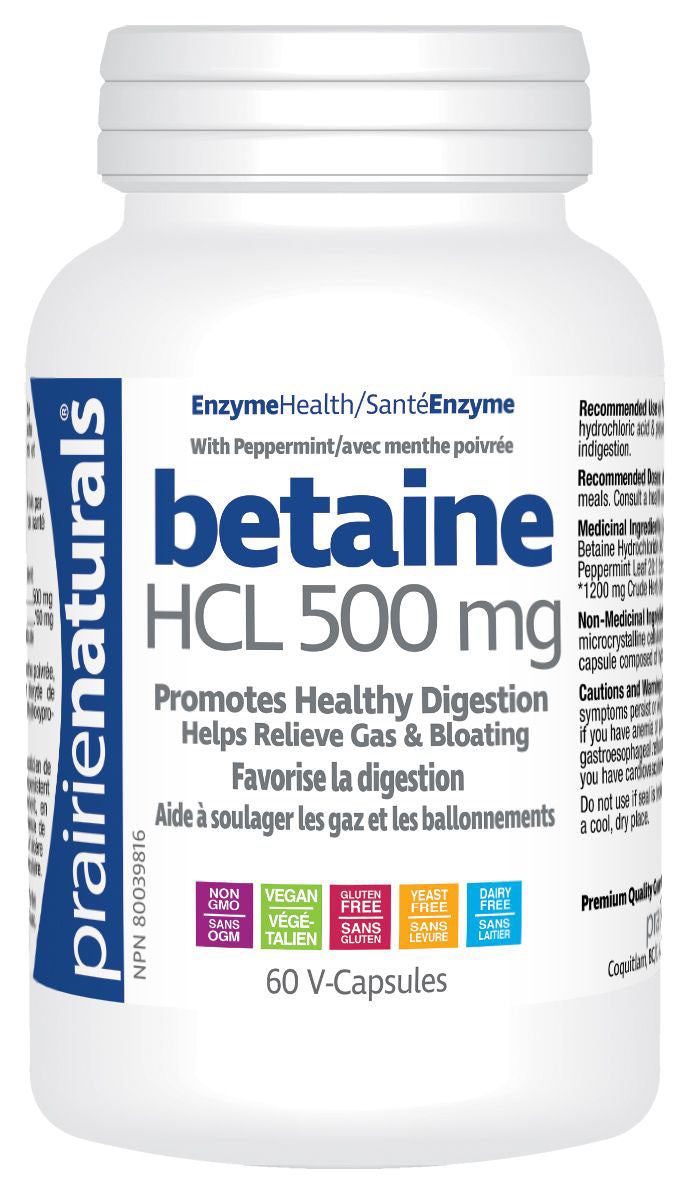 Prairie Naturals Betaine HCl 500 mg, 60 Vegetable Capsules