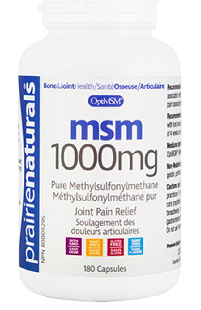 Prairie Naturals OptiMSM 1000 mg, 180 Capsules