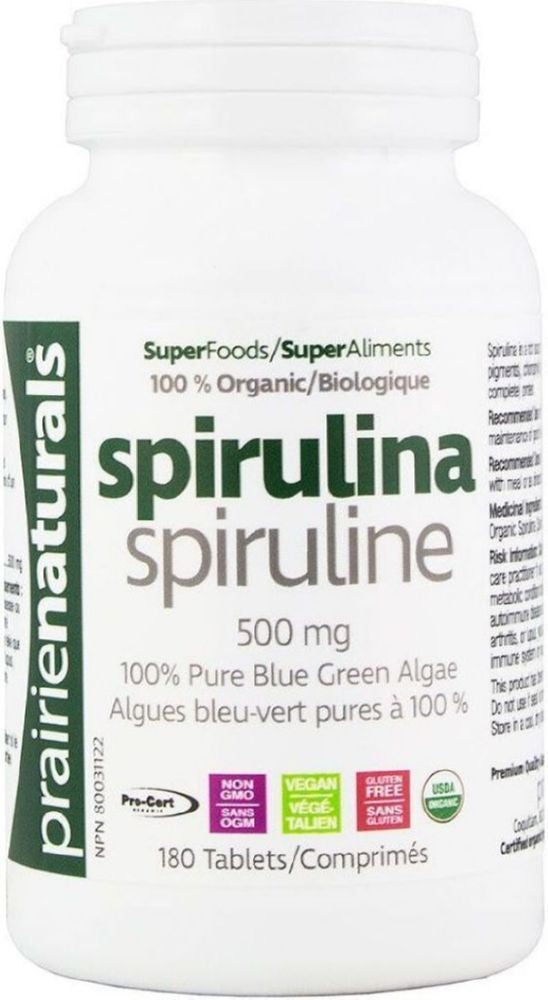 Prairie Naturals Organic Spirulina 500 mg, 180 Tablets