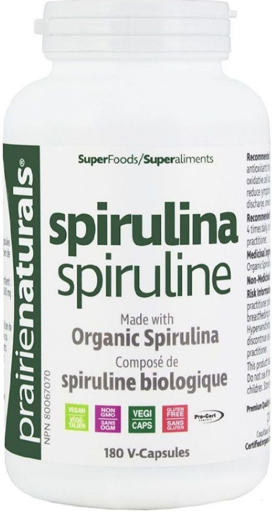 Prairie Naturals Organic Spirulina 500 mg, 180 Vegetable Capsules