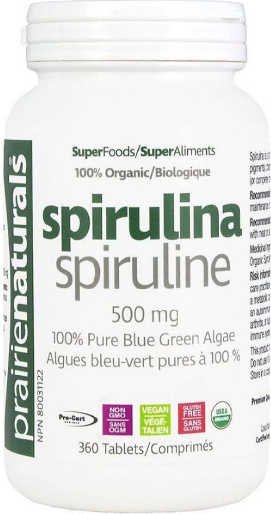 Prairie Naturals Organic Spirulina 500 mg, 360 Tablets
