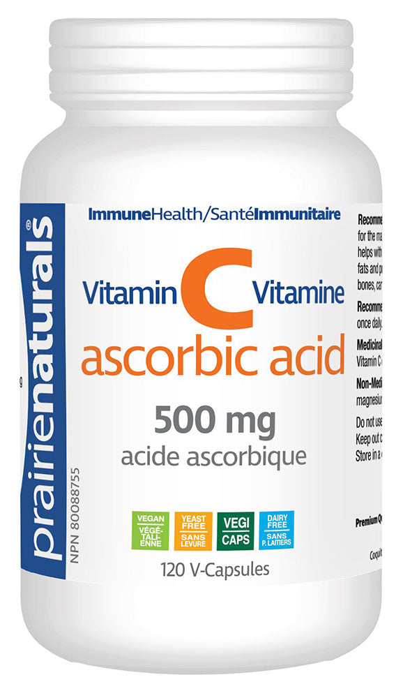 Prairie Naturals Vitamin C Ascorbic Acid 500 mg, 120 Vegetable Capsules