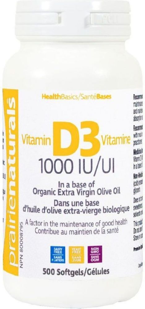 Prairie Naturals Vitamin D3 1000 IU, 500 Softgels
