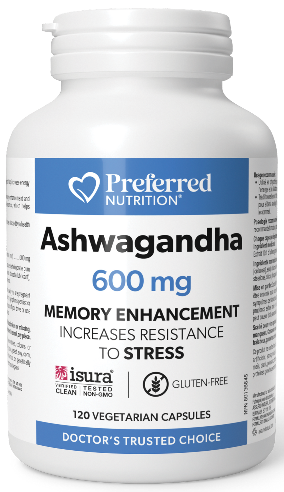 Preferred Nutrition Ashwagandha, 600 mg, 120 Vegetarian Capsules