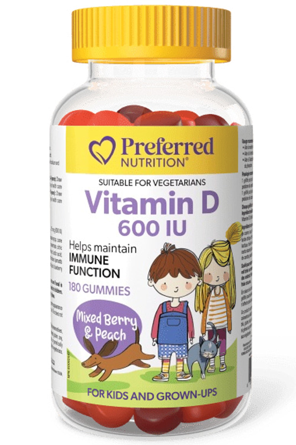 Preferred Nutrition Vitamin D Gummies For Kids, 600 IU, Mixed Berry & Peach, 180 Gummies
