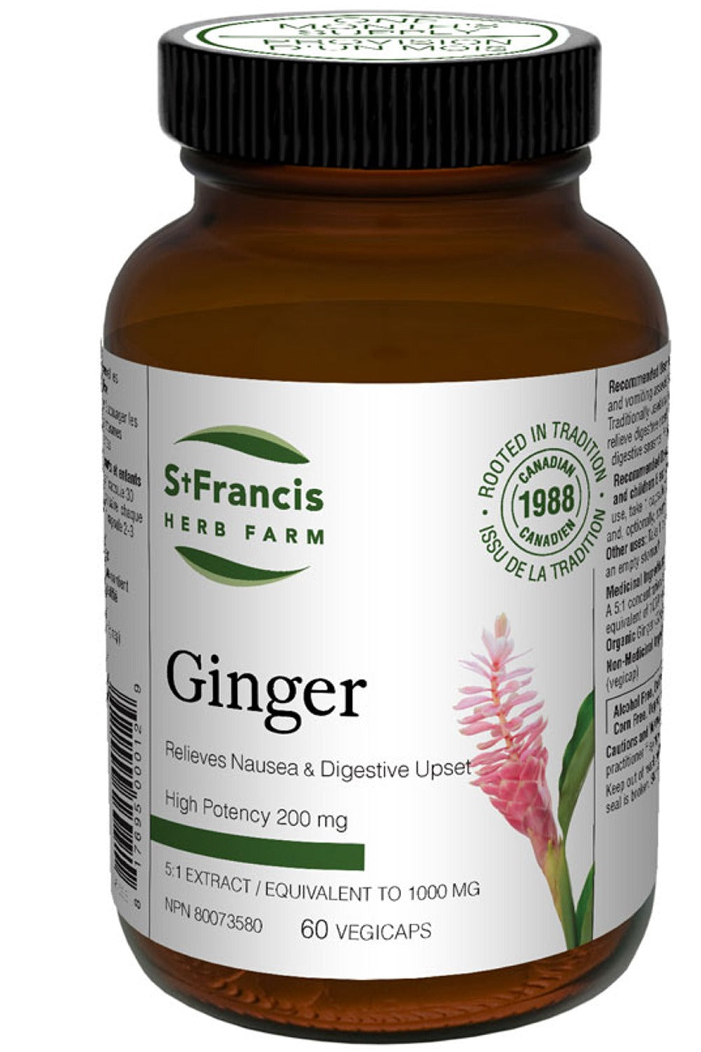 St Francis Herb Farm Ginger 200 mg 60 Vegetable Capsules
