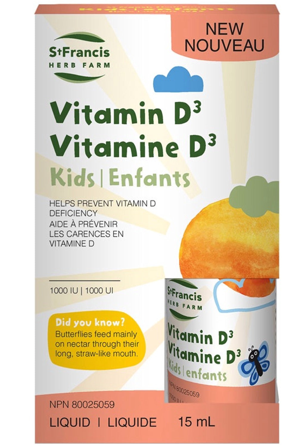 St Francis Herb Farm Vitamin D3 Kids 1000 IU Drops 15 mL