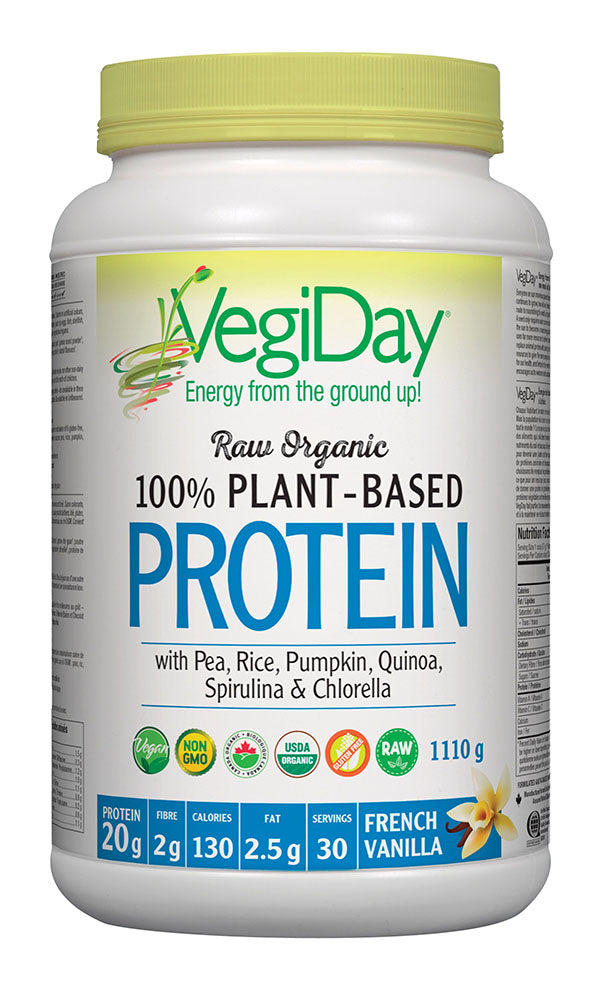 VegiDay Raw Organic 100% Plant Based Protein French Vanilla, 1110 g