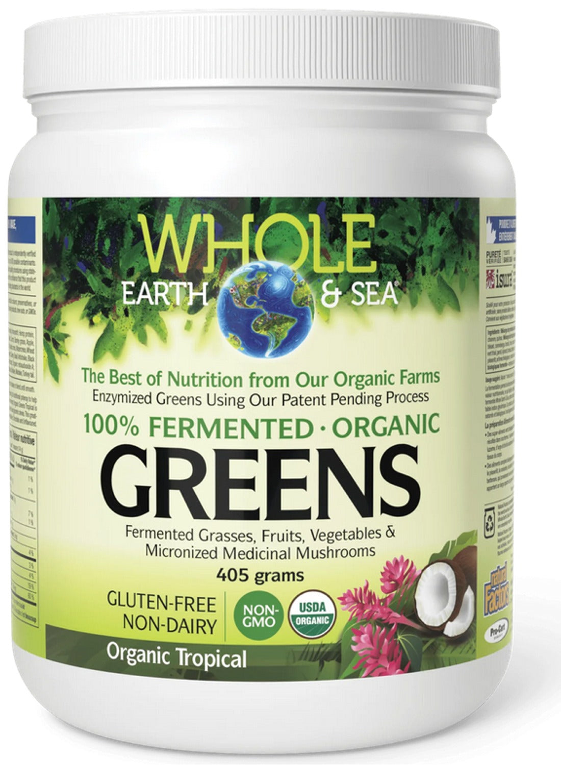 WHOLE EARTH & SEA Fermented Organic Greens Tropical, 405 g