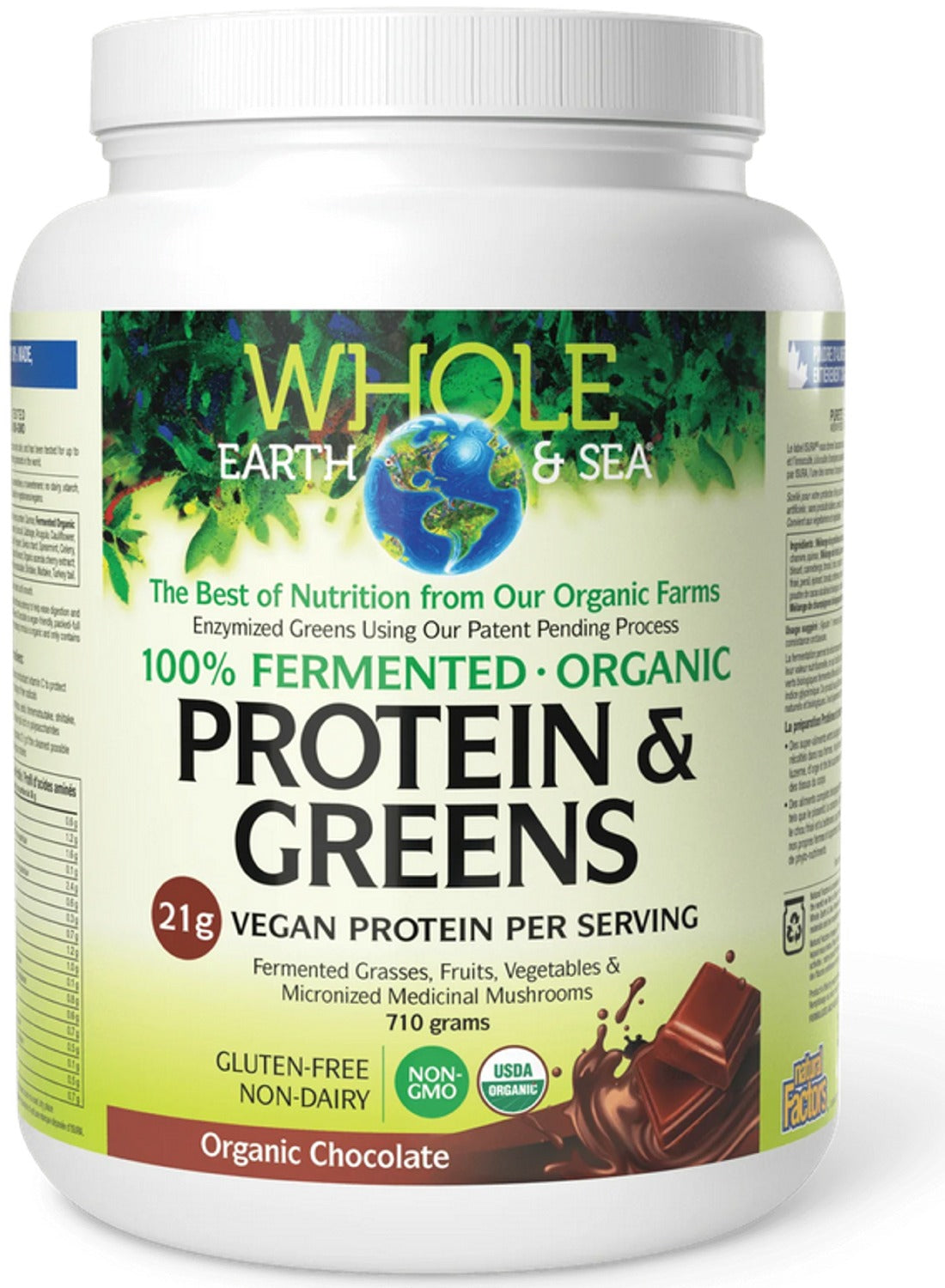 WHOLE EARTH & SEA Fermented Organic Protein & Greens Chocolate, 710 g