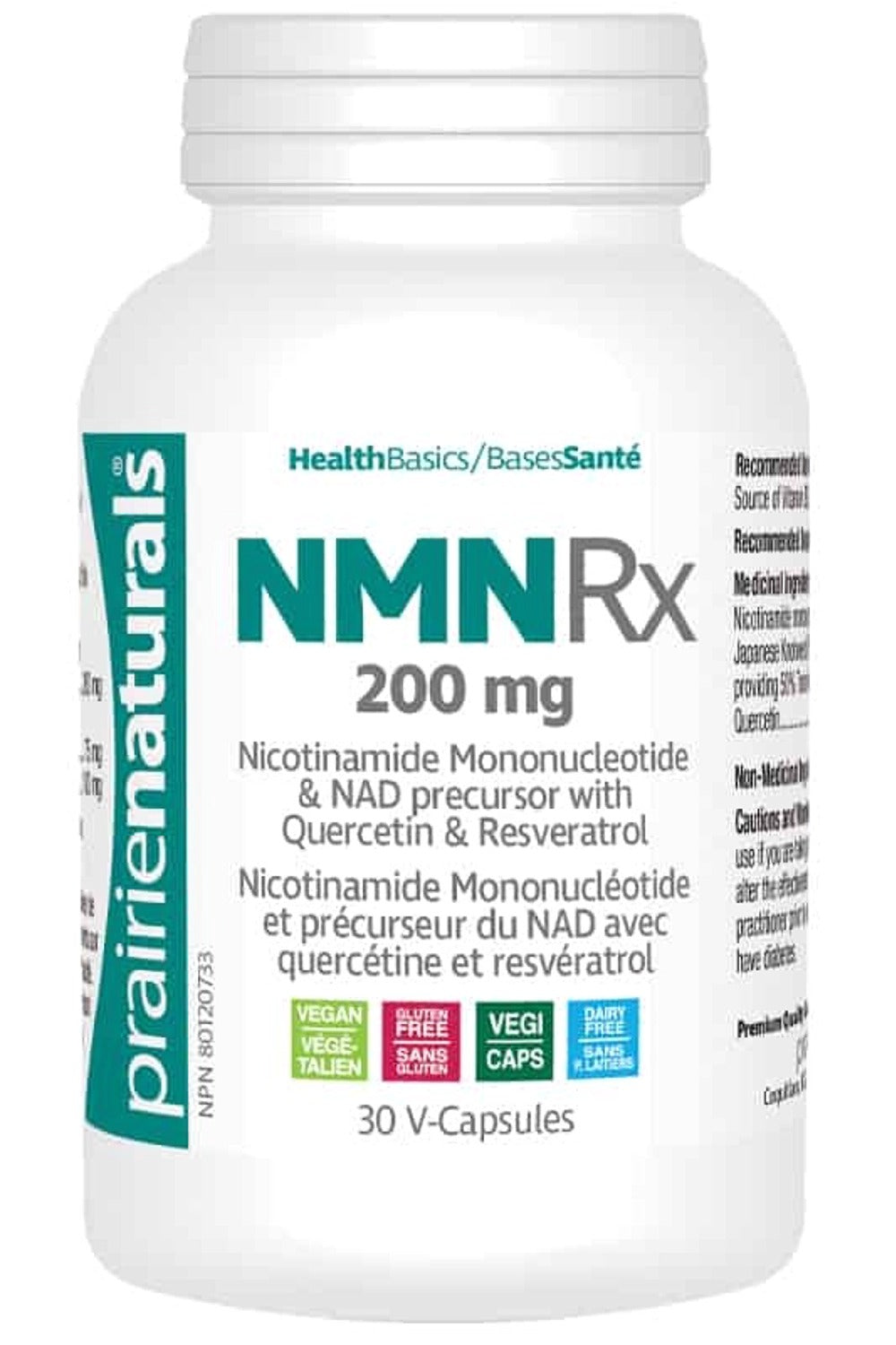 Prairie Naturals NMN Rx 200 mg with Quercetin & Resveratrol, 30 Vegetable Capsules