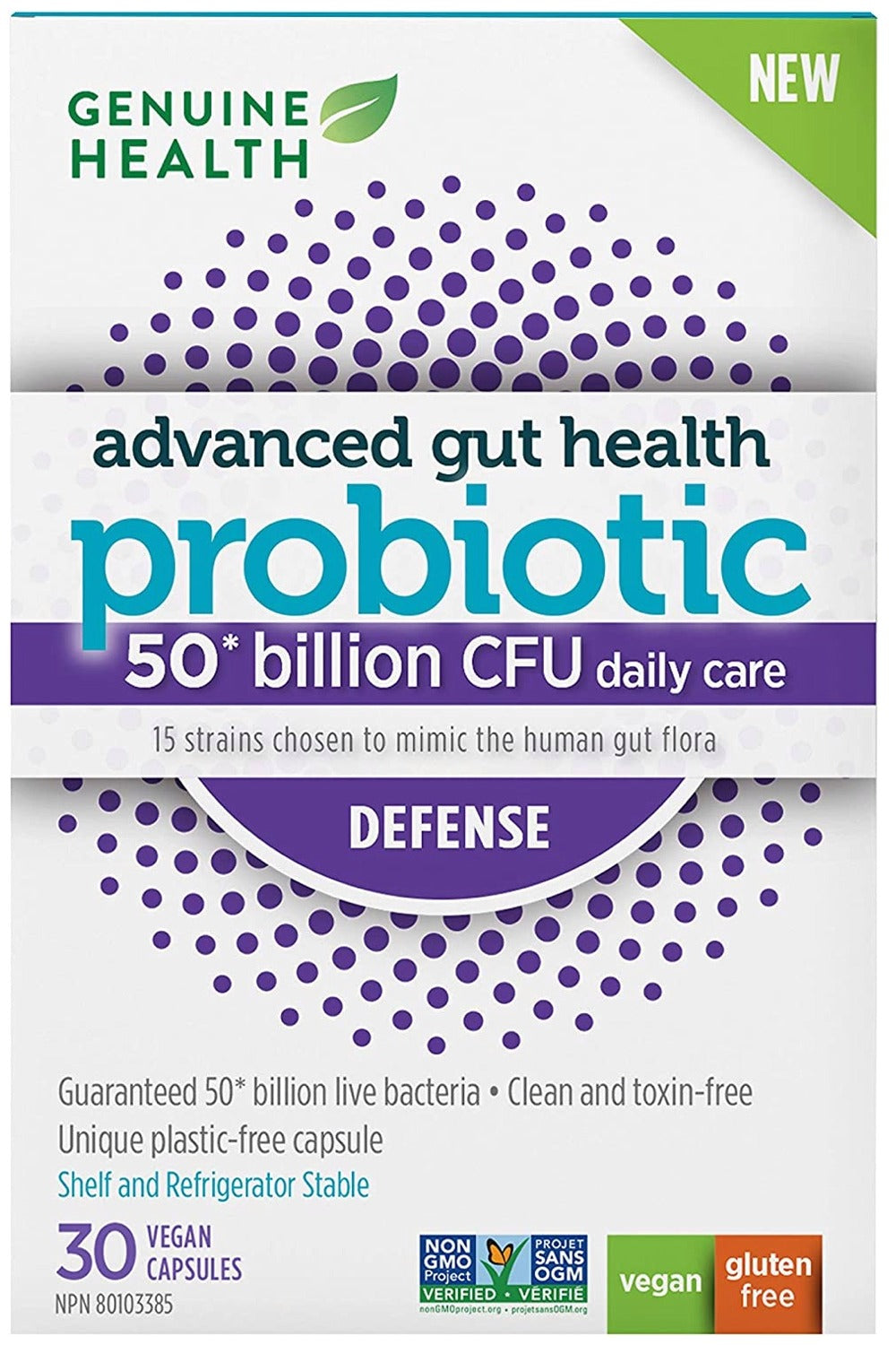 GENUINE HEALTH Advanced Gut Health Probiotic Defense (50 Billion CFU - 30 vcaps)