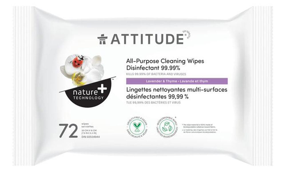 ATTITUDE All-Purpose Disinfectant Wipes 99.9(72 ct)